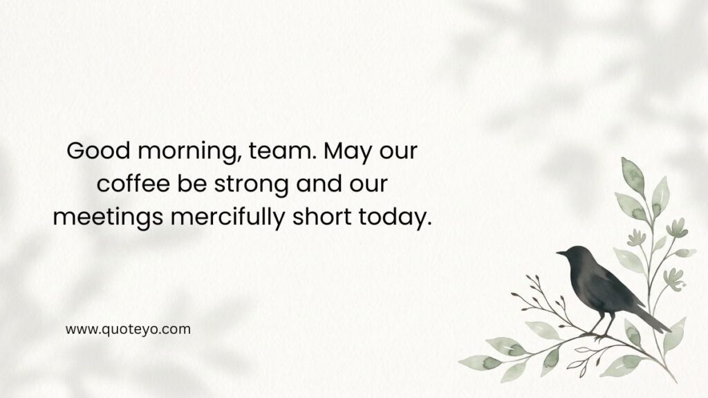 Black bird illustration on a branch beside text showcasing funny good morning quotes.