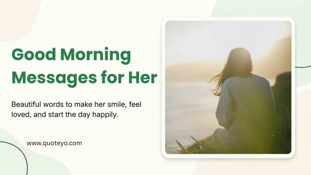 Woman sitting by the ocean looking at the sunset with a good morning message for her.