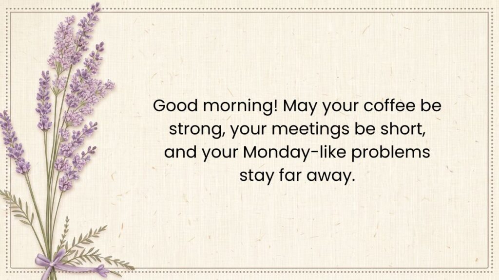 Lavender flowers tied with ribbon framing a funny good morning message for her note card.