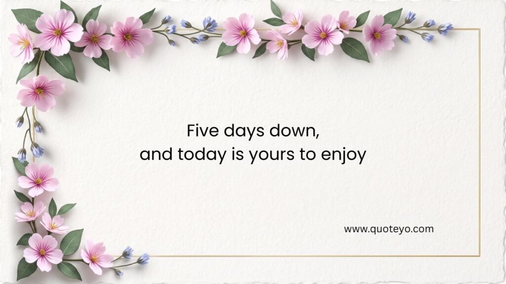 Pink floral card featuring happy friday motivational quotes on textured white background.