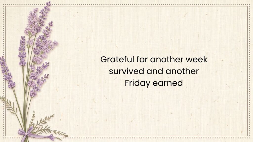 Purple lavender flower bouquet bordering card featuring happy friday motivational quotes text.