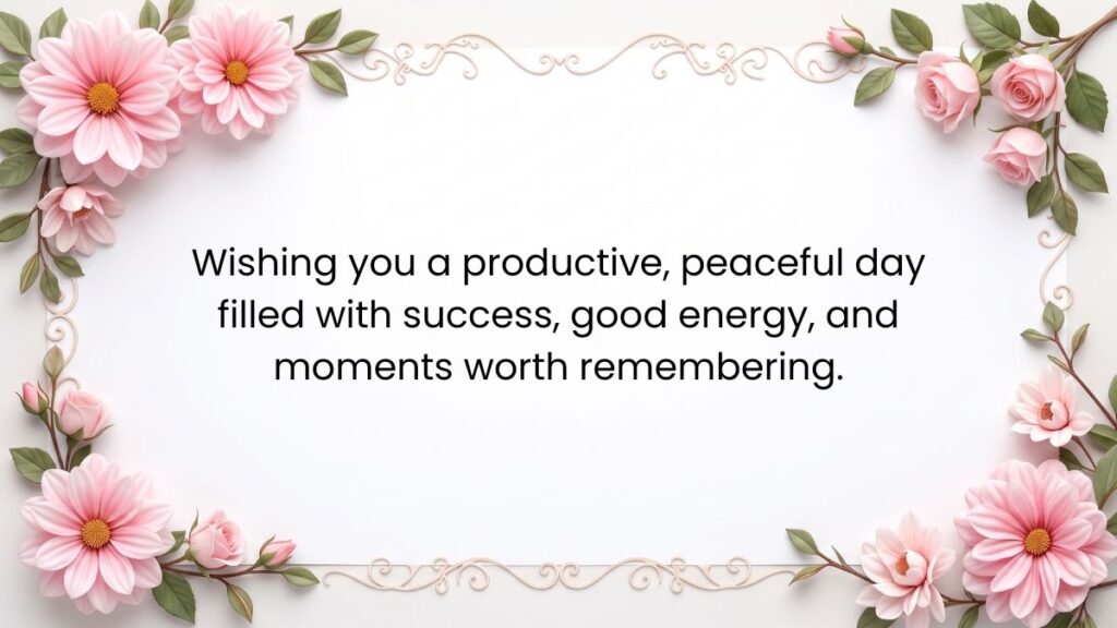 Soft pink floral border card on white background encouraging you to make it a great day.