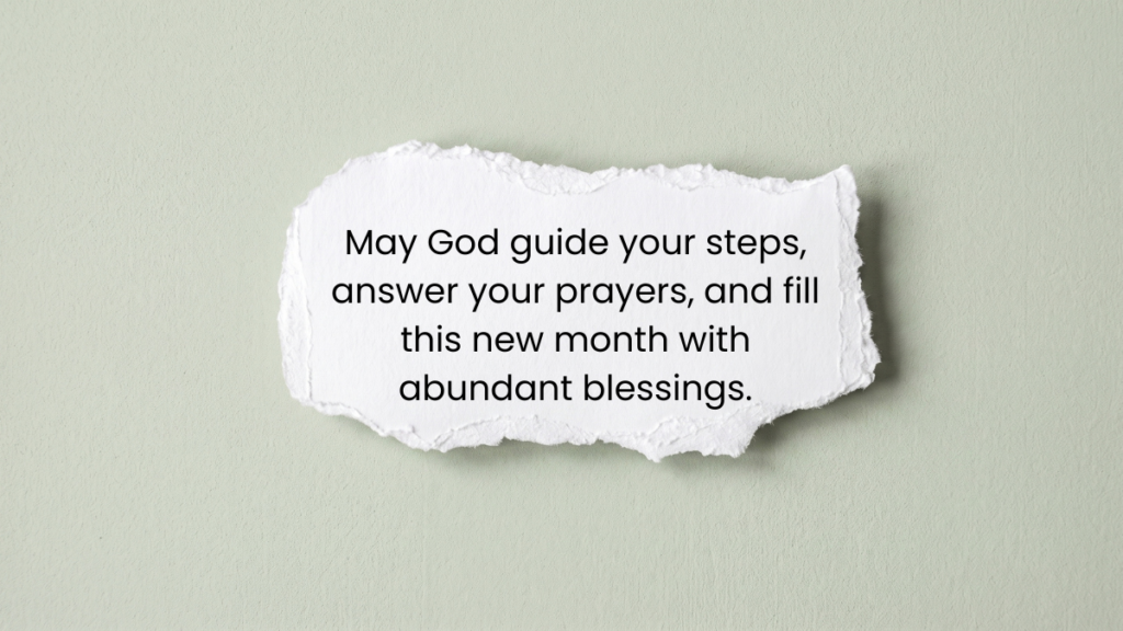 A torn white paper strip on light green background showing blessed new month quotes.