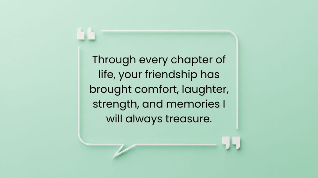 Mint green 3D speech bubble cutout featuring a loving paragraph for best friend quote card.