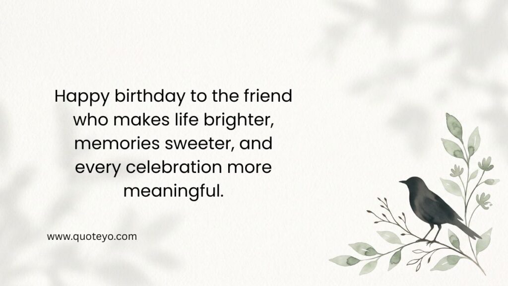 Minimalist card with black bird illustration showing a birthday paragraph for best friend card.