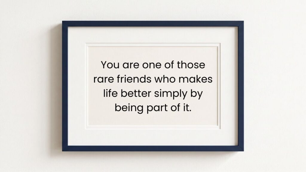 Dark blue photo frame hanging on wall displaying a touching appreciation paragraph for best friend.