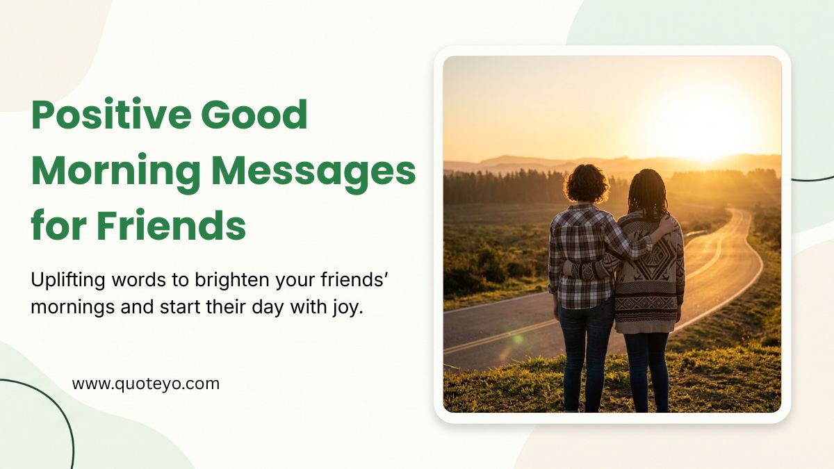 Two friends standing together on a road watching sunrise with positive good morning messages for friends.