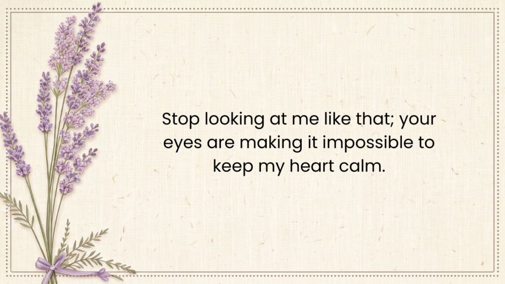 Lavender flower bouquet border framing a sweet poetic quotation on eyes and calm hearts.