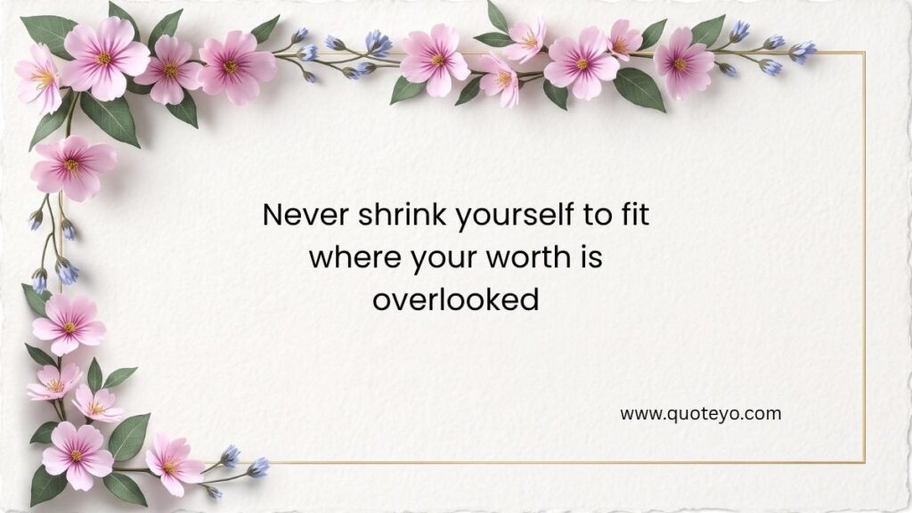 Pink floral stationery card presenting self love quotes for women with golden border.