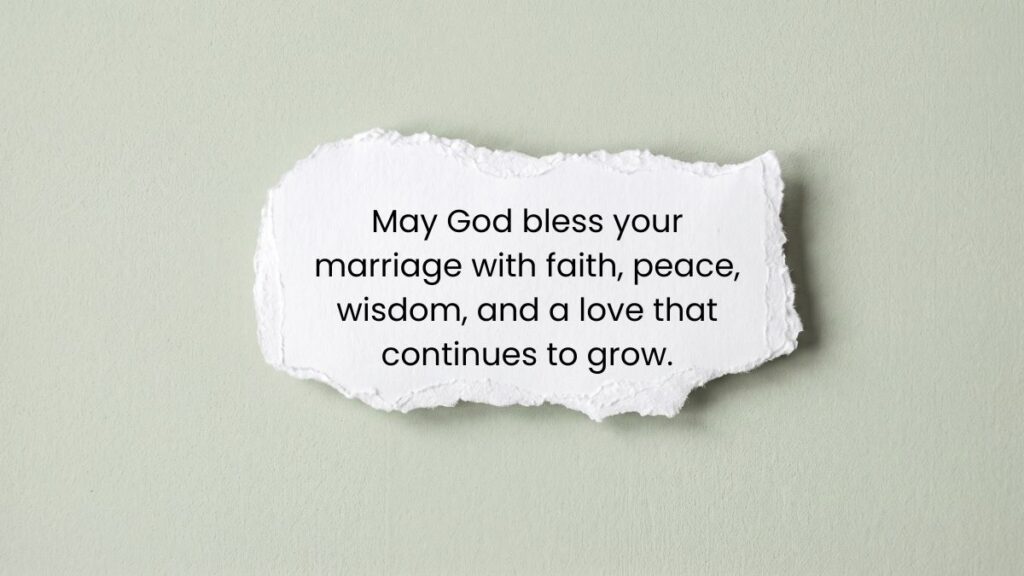Torn white paper snippet on light green background featuring meaningful blessing wedding wishes text.