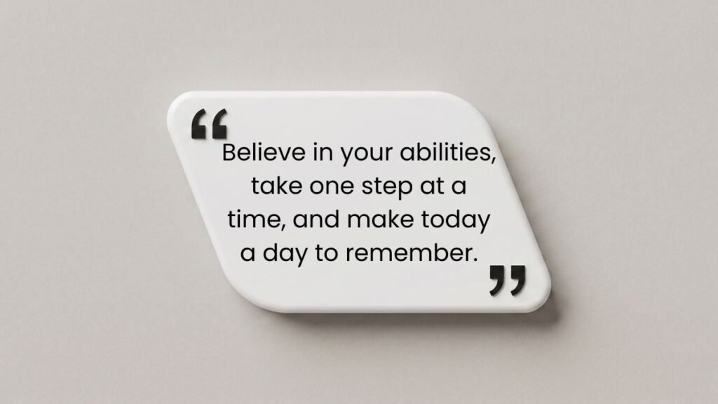 White modern 3D quote card on grey surface featuring text wishing you a great day.