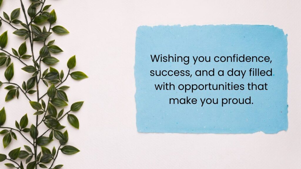 Blue handmade paper card beside green vine leafy stem text wishing you a great day.