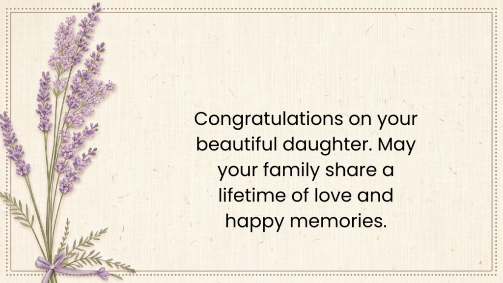 Newborn baby girl wishes for a greeting card
